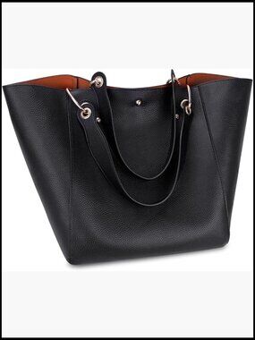 Large Leather Tote Bag Work Travel Shoulder Bag Zipper Compartments Chic